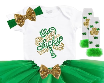 Lucky Little Clover - St. Patrick's Day Tutu - Baby Girls Photo Outfit - New Baby Gift - My First Holiday - Baby Shower Gift