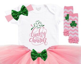 Lucky Charm Tutu Outfit - St. Patrick's Day Tutu - Baby Girls Photo Outfit - Baby Shower Gift - New Baby Gift - My First Holiday