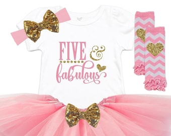 Fifth Birthday Shirt - Girls Birthday Shirt - 5th Birthday Party - 5th Birthday Girl Outfit - Birthday Tutu Outfit - FIVE and Fabulous