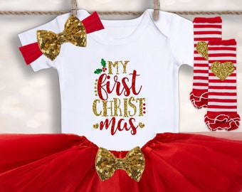 My 1st Christmas Outfit - Christmas Tutu Outfit - Holiday Girls Outfit - My First Christmas - Baby Tutu Outfit - Babys 1st Christmas