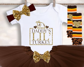 Daddy's Lil Turkey - Turkey Tutu - Baby Girls First Thanksgiving - Thanksgiving Tutu - 1st Thanksgiving - My First Thanksgiving Outfit