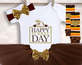 Happy Turkey Day - Girls Thanksgiving Shirt - Babys 1st Thanksgiving - My First Thanksgiving Outfit - Fall Baby Outfit - Thanksgiving Tutu