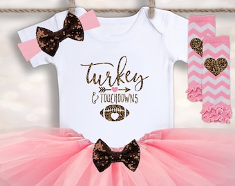 Baby Girls Thanksgiving Outfit - Turkey and Touchdowns - Football Tutu Set - Thanksgiving Onesie® - Thanksgiving Tutu - Thanksgiving Baby