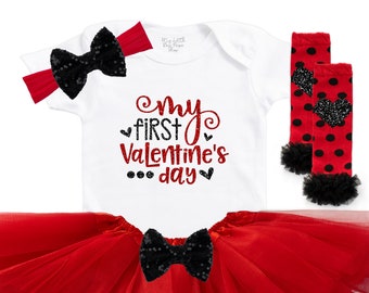 Baby Girl's First Valentines Day Outfit - Baby Holiday Outfit - Girls Valentines Tutu - Newborn Valentines Bodysuits - Cute Baby Shower Gift