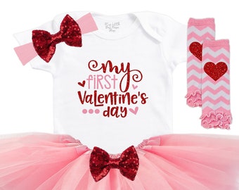 Baby Girl's First Valentines Day Outfit - Baby Girls Clothing - Girls Valentines Tutu - Newborn Valentines Bodysuits - Cute Baby Shower Gift