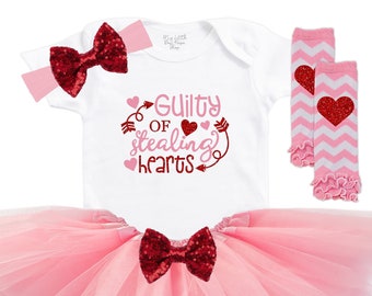Baby Girls First Valentine's Day Tutu Outfit - Cute Baby Bodysuit - My 1st Valentines Day Outfit - Toddler Valentine Day Shirt - Shower Gift