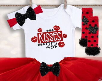 KISSES .25 Cents - Valentine's Day Tutu - Baby Girls Valentines - Girls Valentines Tutu - Newborn Valentines Outfit - Baby Holiday Outfit