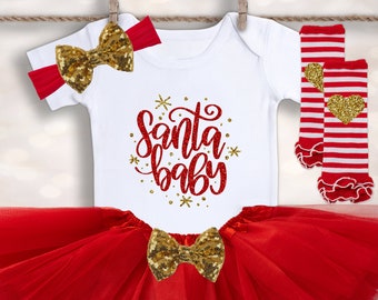Baby Girl's Christmas Outfit - Santa Baby Tutu Outfit - My 1st Christmas - Girls Christmas Outfit - Tutu Headband Set - Babys 1st Chrstmas