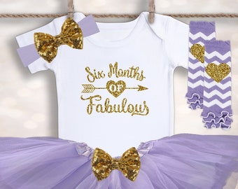 Six Months of Fabulous - Half Birthday Outfit - Cake Smash Outfit - 6 Month BIrthday - Girl Half Birthday - Photo Prop - Half BIrthday Tutu