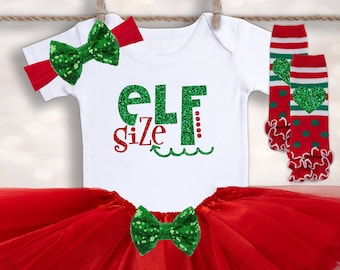 Elf Size Tutu Outfit - Baby Girl Christmas Outfit - My 1st Christmas - Holiday Outfit - Newborn Christmas Outfit - Baby Girl Christmas Tutu