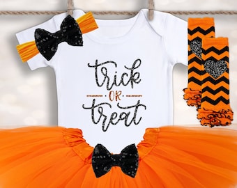 Baby Girl's Halloween Onesie® - Trick or Treat Outfit - First Halloween Costume - 1st Halloween Tutu - Halloween Tee - Newborn Halloween
