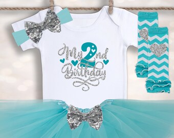 My 2nd Birthday Tutu - Aqua BIrthday - Cake Smash Outfit - Baby Girls Birthday Outfit - 2nd Birthday Tutu Outfit - Birthday T Shirt