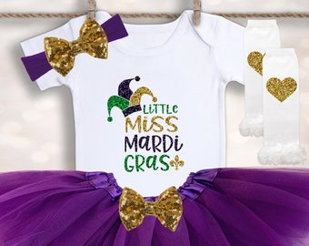 Little Miss Mardi Gras - Baby Girl's Clothes - New Orleans Shirt - Mardi Gras Outfit - Nola Outfit - Holiday Baby Outfit - Mardi Gras Tutu