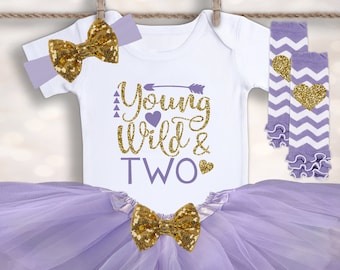 2nd Birthday Outfit Girl - Two Year Old Birthday Outfit - Young Wild & Two - 2nd Birthday Outfit - Cake Smash Outfit - 2nd Birthday Shirt