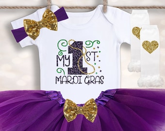 My First Mardi Gras Outfit - Mardi Gras Tutu Set - Baby Girl's Onesie® - NOLA for Girls - Toddler Mardi Gras Tutu Set - Baby Shower Gift