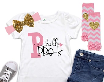 Girls Pre K Outfit - Back to School Outfit - 1st Day of Pre-K Outfit - First Day of Preschool - Hello Pre-K Shirt - Preschool Shirt