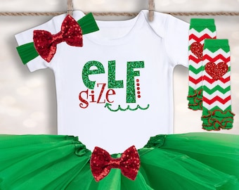 Holiday Tutu Set - Elf Size Tutu Outfit - Newborn Christmas Tutu - Baby Girl Christmas Tutu - Baby Girl Christmas Outfit - My 1st Christmas