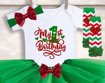 Holiday Birthday Tutu - My First Birthday - Cake Smash Outfit - Christmas Birthday Tutu - Baby Girls Birthday Outfit - 1st Birthday Outfit