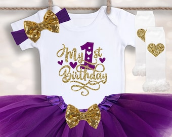 My First Birthday Girl Outfit - Purple Gold Birthday - Baby Girl 1st Birthday Onesie® - Cake Smash Outfit - Baby Tutu Outfit - Birthday Tutu