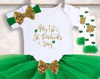 Baby Girls St. Patrick's Day - Pregnancy Announcement - My First St. Patrick's Day - Baby Photo Outfit - Baby Shower Gift - New Baby Gift
