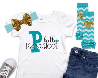 Girls Preschool Shirt - Hello Preschool Outfit - 1st Day of Pre-K Outfit - First Day of Preschool -  Back to School Outfit - Pre K Outfit
