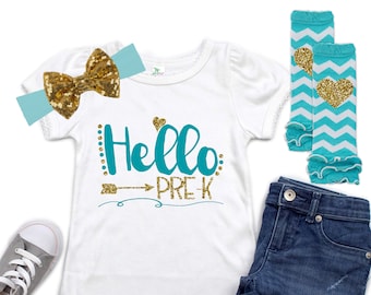 1st Day of Pre-K Outfit - First Day of Preschool - Girls Pre K Outfit - Back to School Outfit - Preschool Outfit - Hello Pre-K Shirt