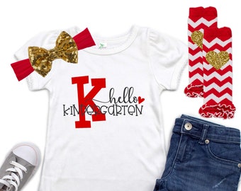 Kindergarten Outfit - Hello Kindergarten Shirt - First Day of School - Kindergarten Shirt - Back to School Outfit - Girls School Shirt