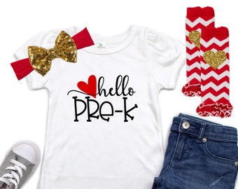 Girls Pre K Outfit - Back to School Outfit - Preschool Outfit - Hello Pre-K Shirt - 1st Day of Pre-K Outfit - First Day of Preschool