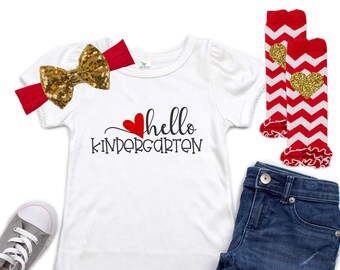 Girls Kindergarten Shirt - Hello Kindergarten Shirt - Kindergarten Shirt - Back to School Outfit - Girls School Shirt -  First Day of School