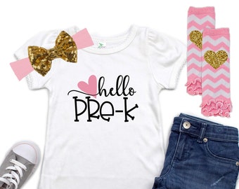 Preschool Outfit - Hello Pre-K Shirt - Girls Pre K Outfit - 1st Day of Pre-K Outfit - First Day of Preschool - Back to School Outfit