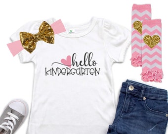 First Day of School - Kindergarten Outfit - Kindergarten Shirt - Back to School Outfit - Girls School Shirt - Hello Kindergarten Shirt
