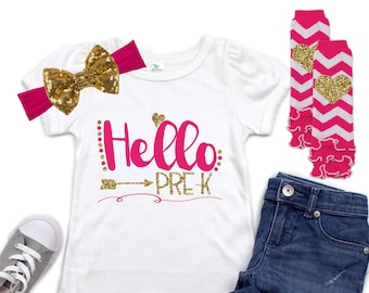 First Day of Preschool - Girls Pre K Outfit - Back to School Outfit - Preschool Outfit - Hello Pre-K Shirt - 1st Day of Pre-K Outfit
