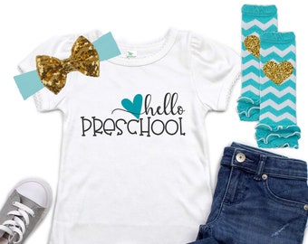 Girls Preschool Shirt - Hello Preschool Outfit - Back to School Outfit - Pre K Outfit - 1st Day of Pre-K Outfit - First Day of Preschool