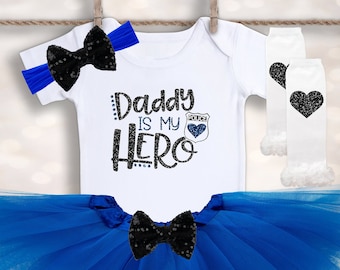 Daddy is My Hero Outfit - Police Officer Tutu Outfit - Baby Girl Police Outfit - Baby Shower Gift For Dad - Pregnancy Announcement Onesie