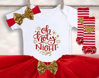 Oh Holy Night - Baby Girl Christmas Outfit - My First Christmas Outfit - Baby Girl Christmas Dress - 1st Christmas Outfit - My 1st Holiday