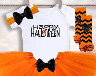 Happy Halloween Onesie® - Baby Girls Halloween Costume - 1st Halloween Outfit - My 1st Halloween Shirt - Newborn Halloween - Halloween Tutu