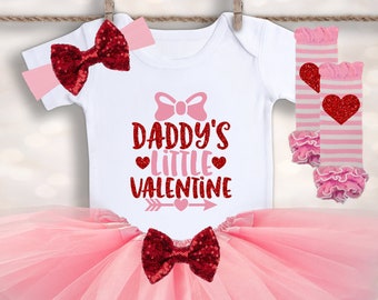 Baby Girls Valentines Day Tutu Outfit - Daddy's Little Valentine - Cute Baby Girl Bodysuits - 1st Valentines Day - Toddler Valentines Outfit