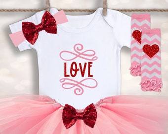 Valentines Tutu Outfit - Baby Girls Valentines - My 1st Holiday - First Valentines Outfit - Baby Girl Outfit - My First Valentines