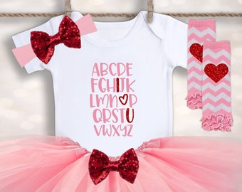 Valentines Day Baby Girl Outfit - My First Valentines - Newborn Girl Valentine - ABC I Love You - Valentines Tutu Outfit - Babys 1st Holiday