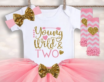 Young Wild and TWO Outfit - Baby Girls 2nd Birthday - 2nd Birthday Shirt - 2nd Birthday Tutu - Tutu Baby Outfit - 2nd Birthday Outfit