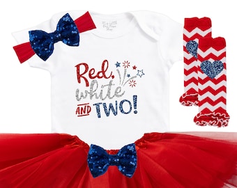 Red White & TWO Outfit - Second Birthday Tutu - 2nd Birthday Outfit - Fourth of July Baby - 4th of July Girls Outfit - Patriotic Baby Outfit