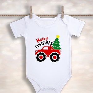 Boys First Christmas - Monster Truck Bodysuit - Christmas Bodysuit - My 1st Christmas - Baby Boy Winter Outfit - Boys Christmas Shirt