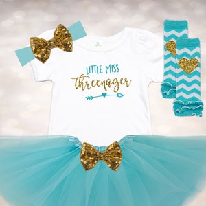 Little Miss Threenager - 3rd Birthday Tutu Outfit - 3rd Birthday Shirt - Tutu Baby Outfit - Toddler Birthday Tutu - 3rd Birthday Dress