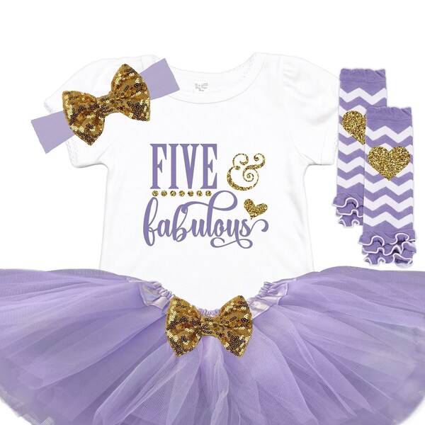 Fifth Birthday Shirt - 5th Birthday Girl Outfit - Birthday Tutu Outfit - Girls Birthday Shirt - 5th Birthday Party - FIVE and Fabulous