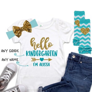 Hello Kindergarten Shirt – Personalized Back to School Tee – Custom Name & Grade – First Day of School Outfit for Girls - 1st day of School