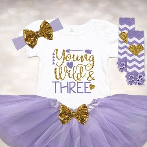 Young Wild and Three Outfit - Birthday Shirt - 3rd Birthday Shirt - Tutu Baby Outfit - 3rd Birthday Tutu - 3rd Birthday Dress - Girls Tutu