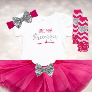 Third Birthday Outfit - Little Miss THREEnager - 3rd Birthday Shirt - Third Birthday Tutu - Girls 3rd Birthday - Toddler Birthday Shirt