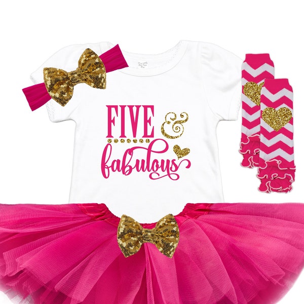 FIVE and Fabulous Outfit - 5th Birthday Girl Outfit - Birthday Tutu Outfit - Fifth Birthday Tee - Girls Birthday Shirt - 5th Birthday Party