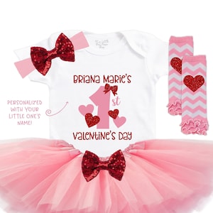 Personalized Baby Girl&#39;s First Valentines - Valentines Tutu Outfit - Babys 1st Holiday - Valentines Baby Bodysuit - Newborn Valentines
