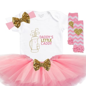 Daddy&#39;s Little Caddy Baby Girl Tutu Outfit - Golf Baby Shower Gift For New Dad - Coming Home Outfit - Toddler Golf Skirt - Father&#39;s Day Gift